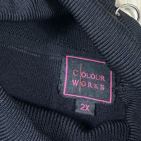 Colour Works Black Chain Punk Edgy Turtleneck Gothic Bold Pullover Sweater 2X - Picture 10 of 14